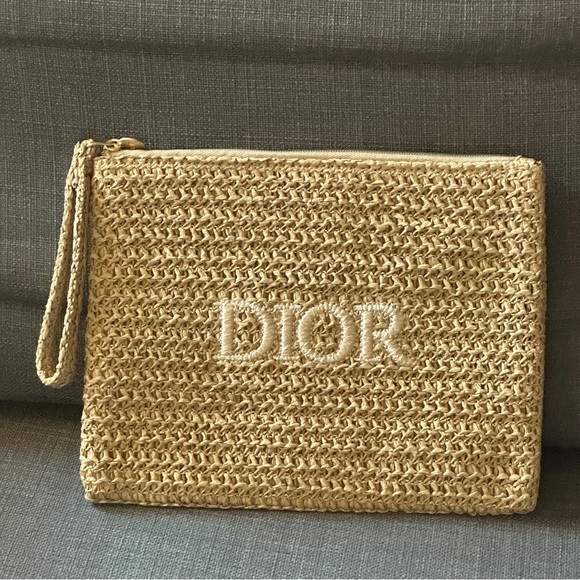Brand New Christian Dior Raffia bag pouch New with charm - Picture 1 of 4